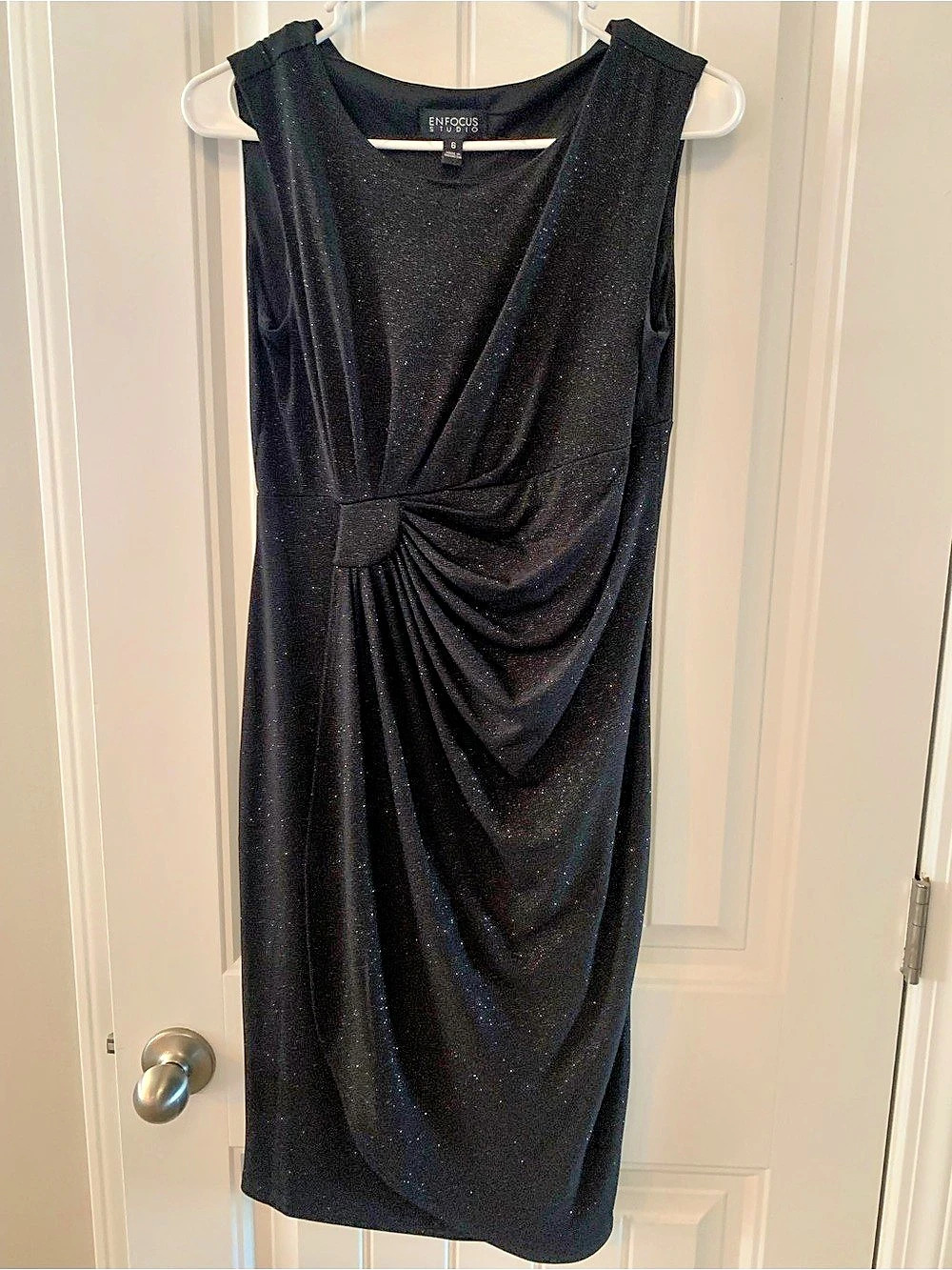 ENFOCUS STUDIO Draped Midi Dress in Black Size 6 Like New